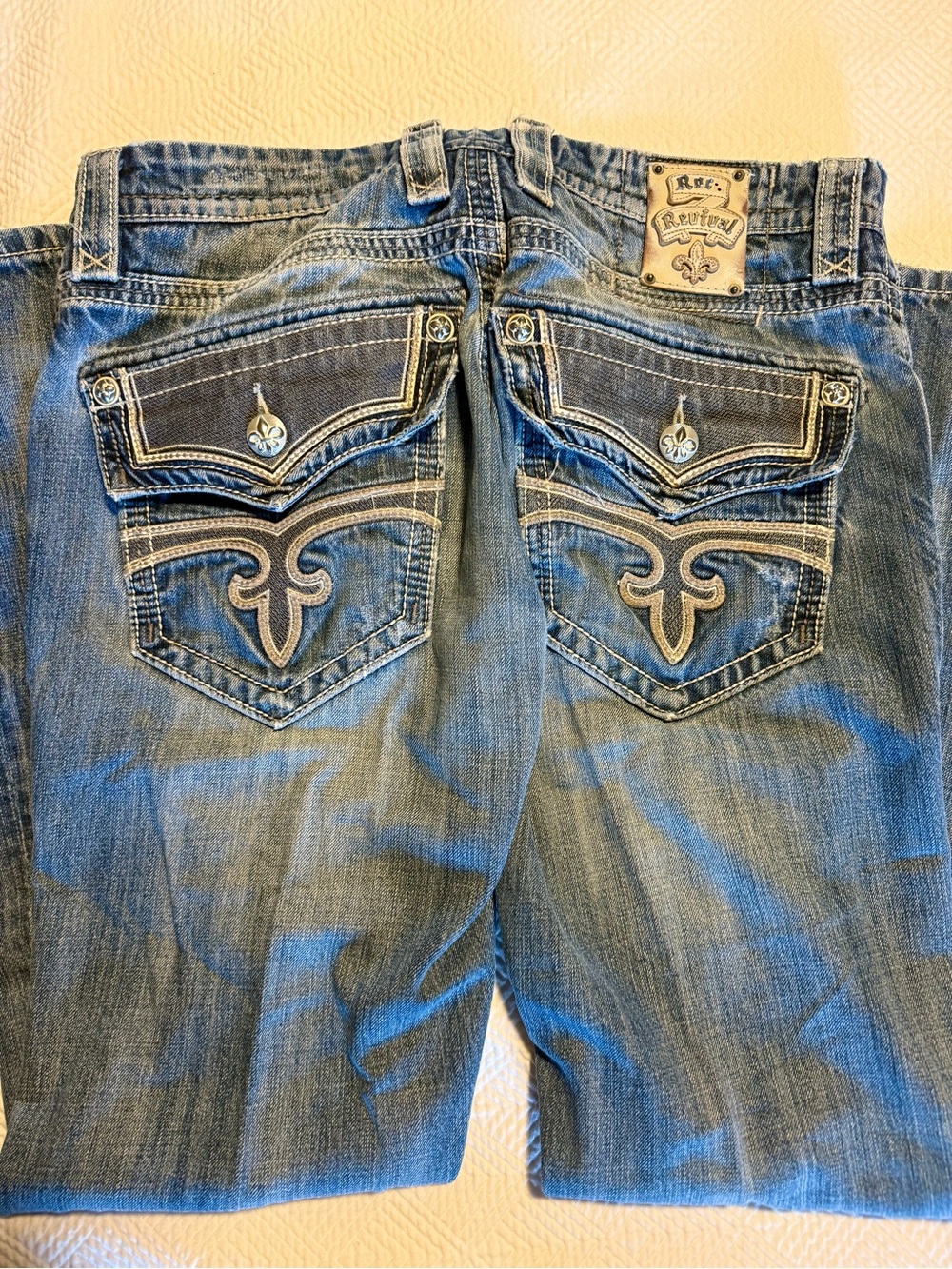 Rock Revival Icon Men’s Light Blue Bootcut Jeans 34”W 34” Inseam